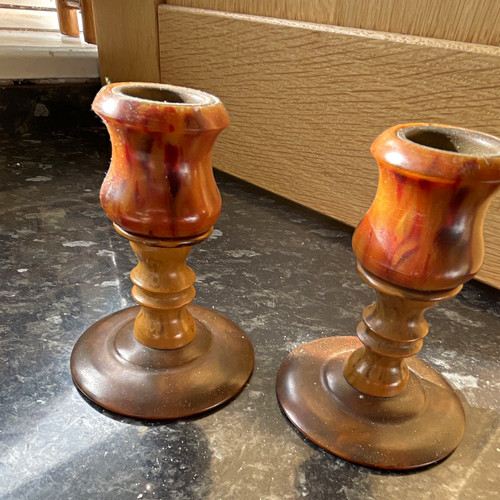 Pair vintage marbled brown - pair,